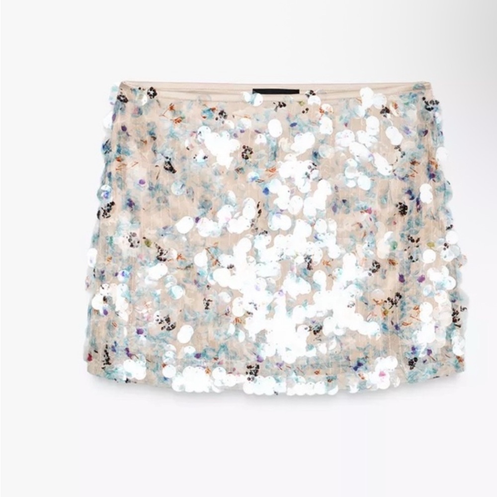 Zara Ecru/Blue Sequin Mini Skirt